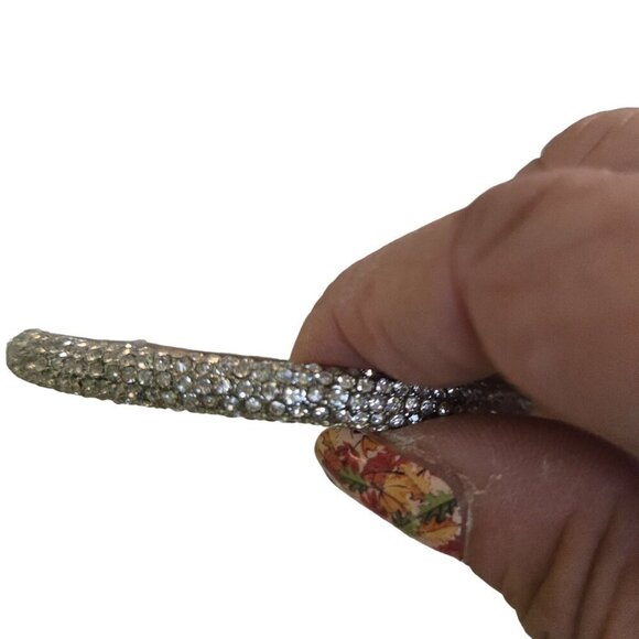Vintage Silvertone Rhinestone Pave Heavy Weight Bangle Bracelet - Picture 3 of 3